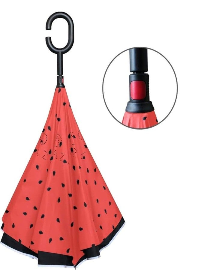 أبسايد دون مظلة Upside Down® للنساء، مقاومة للرياح، ذات طبقتين، قابلة للطي، توفر الحماية من المطر - أحمر وأسود - Image 3